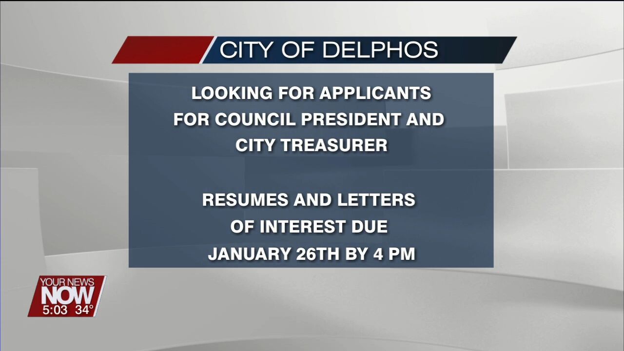 Applications are being accepted in Delphos for Council President and City Treasurer
